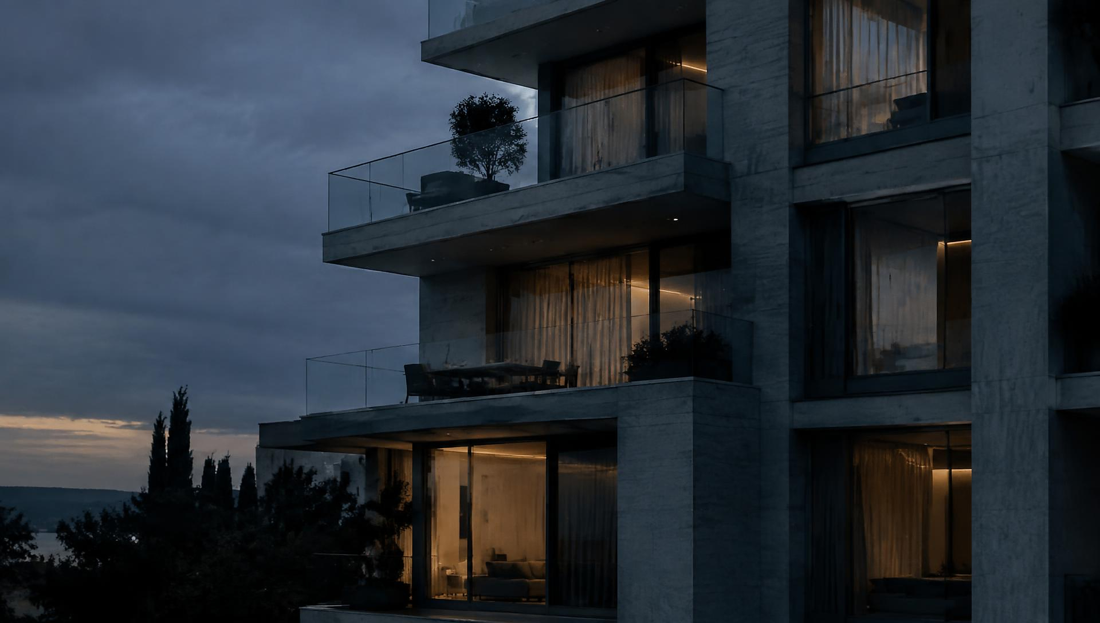 Moderne Wohnimmobilie in der Abenddämmerung